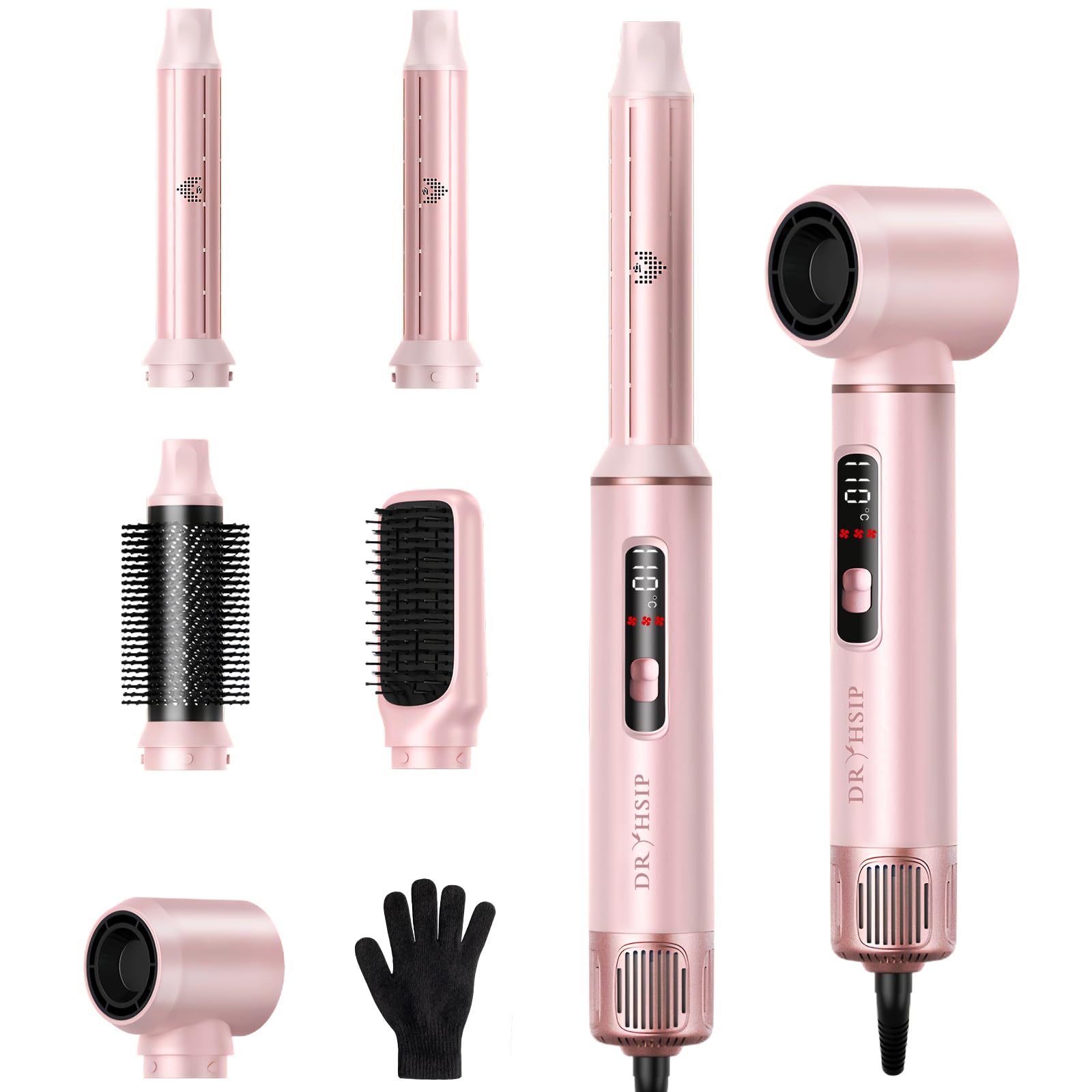 Dryhsip Warmluftbürste, Hairstyler, Föhnbürste mit haartrockner für Frauen, Airstyler mit Diffuser Haare Föhn, Glätten,Lockenstab Automatisch, Haarglätter,Flex Temperaturen, Eurostecker