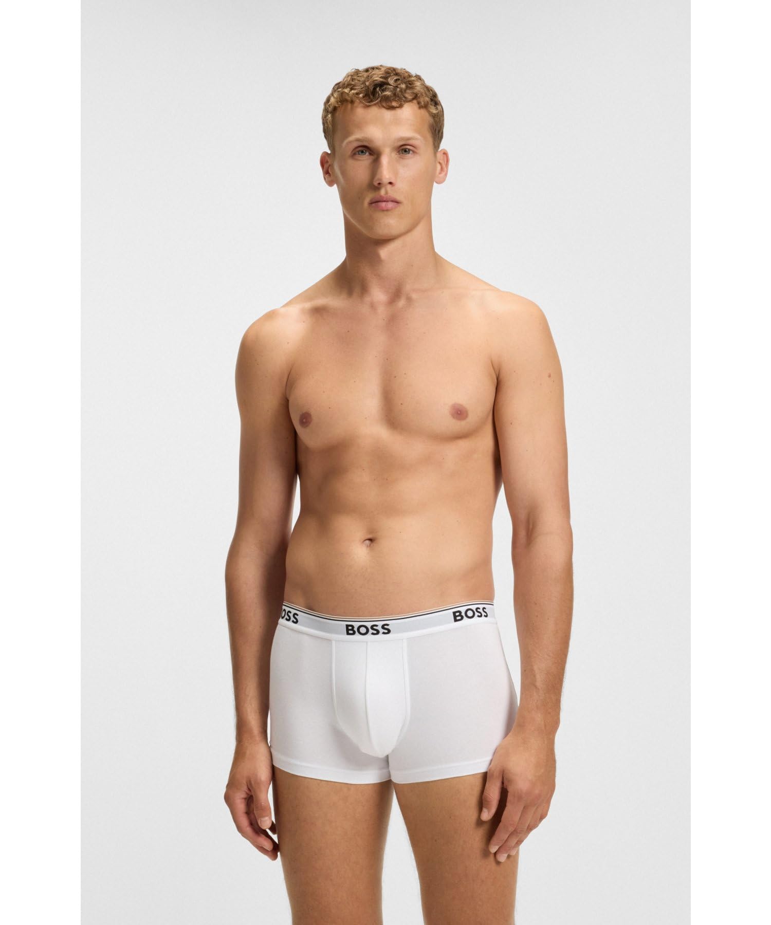 BOSS Męskie bokserki 3P Power 3-pak ściśle przylegających bokserek z bawełny stretchowej z krótkimi nogawkami i paskiem z logo, New - White100, XXL