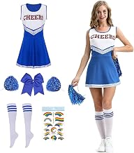 Cheerleader Costume for Women, Pompom Costume, Pompom Girl Costume with Tassels, High School Cheerleader Uniform Halloween Carnival Cosplay Masquerade