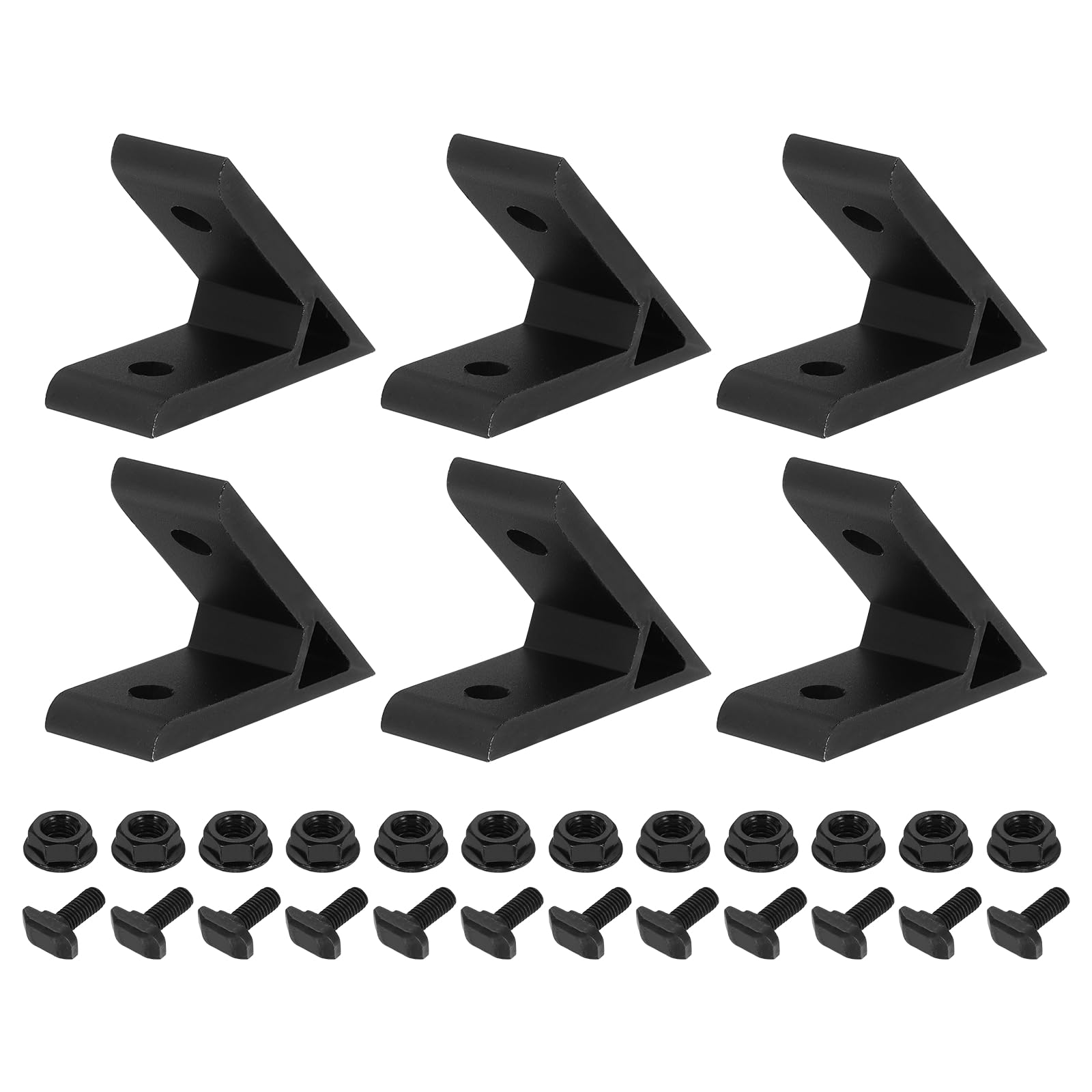 sourcing map 6Set 45 Degree Angle Corner Brackets, 60x60x22mm 3030 Series Aluminum Extrusion Profile Accessories, Corner Brace Joint Connectors with Mounting Screws and Nuts, Black