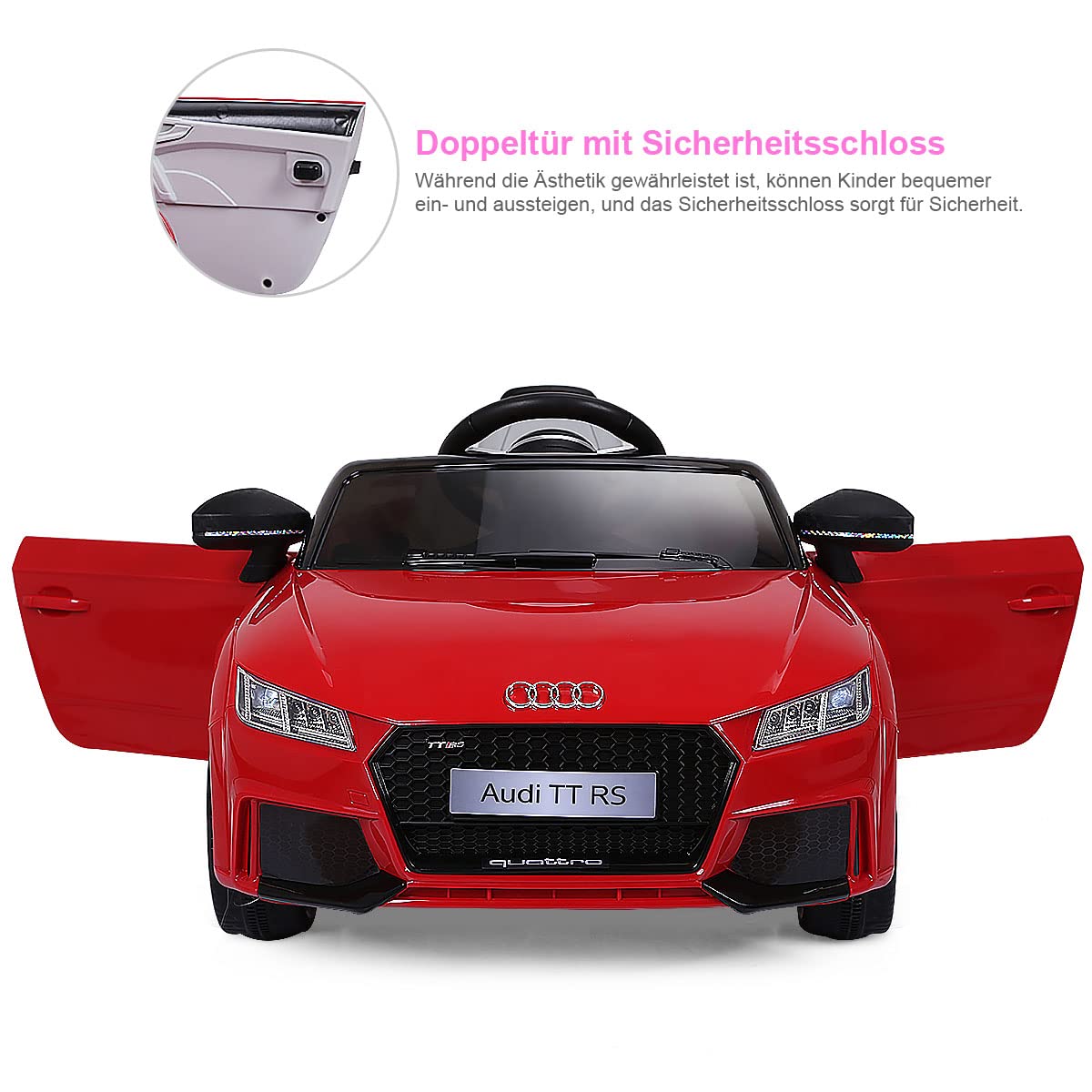 COSTWAY 12V Audi Kinderauto mit 2,4G-Fernbedienung, 3 Gang Elektroauto 2,5-5km/h mit MP3, Hupe, Musik und LED-Leuchten, Kinderfahrzeug für Kinder von 3-8 Jahren (Rot)