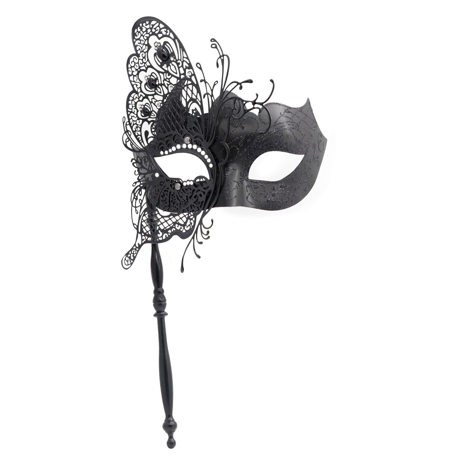 Coddsmz Masquerade Mask with Stick Mysterious Venetian Mask Butterfly Mask Women Halloween Party Prom Ball Mask