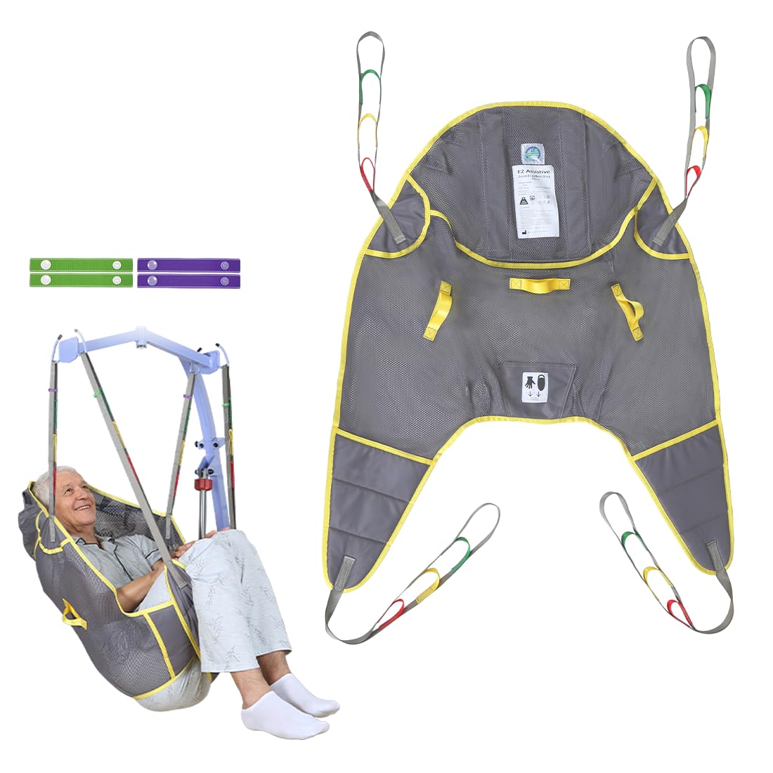 Transfer Hebegurt mit Easy-Slip Funktion, Toilettengurt mit Rückenstütze, Geteilte Beinschlinge für einfachen Transfer, Universell für Patientenlifter (L)