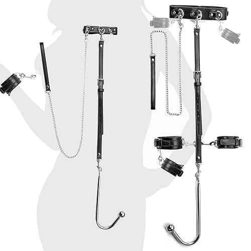 Anal Hook BDSM Sex Bondage, Sex Toys Bed Restraint Kit with Adjustable Handcuffs Collar Ankle Cuffs Leather Furniture Restraint Set with Anal Ball | Adult Sex Toy for Couple Foreplay, Couples Sex Toys