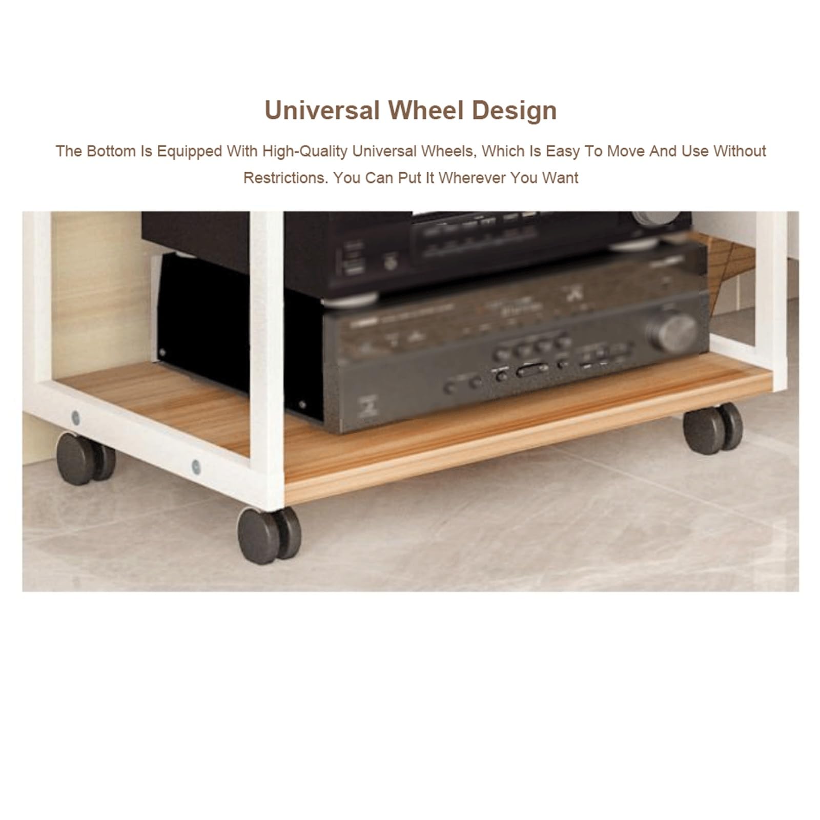 Stojak na multimedia AV, 2/3 poziomy z kółkami, drewniany stojak na gramofon, półki do gier, otwarte elementy stereo, wieża audio do gramofonu, biała, 61 cm