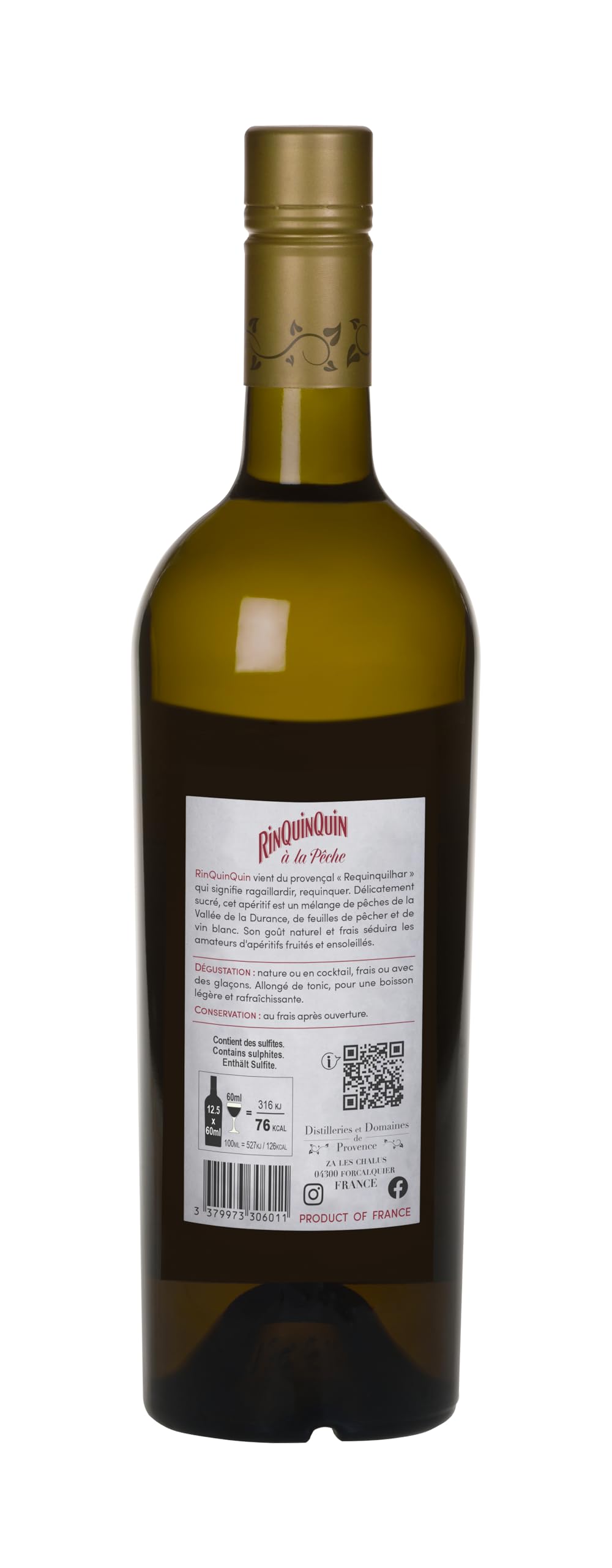 RINQUINQUIN - Distilleries Et Domaines De Provence - Apéritif À Base De Vin - À La Pêche - Produit De France - Bouteille 75 cl