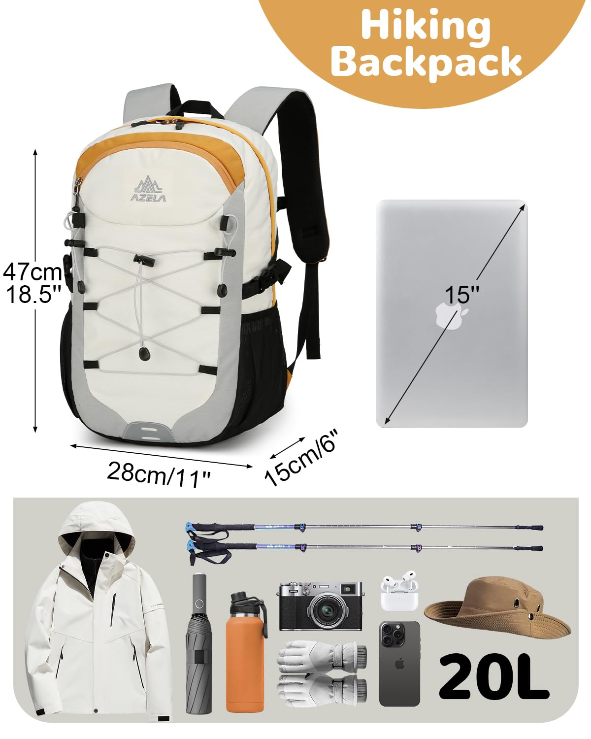20L Zaino Escursionismo Uomo Donna, Zaino Trekking Piccolo con Striscia Riflettente, Zaini Sportivo Impermeabile per Viaggio Campeggio