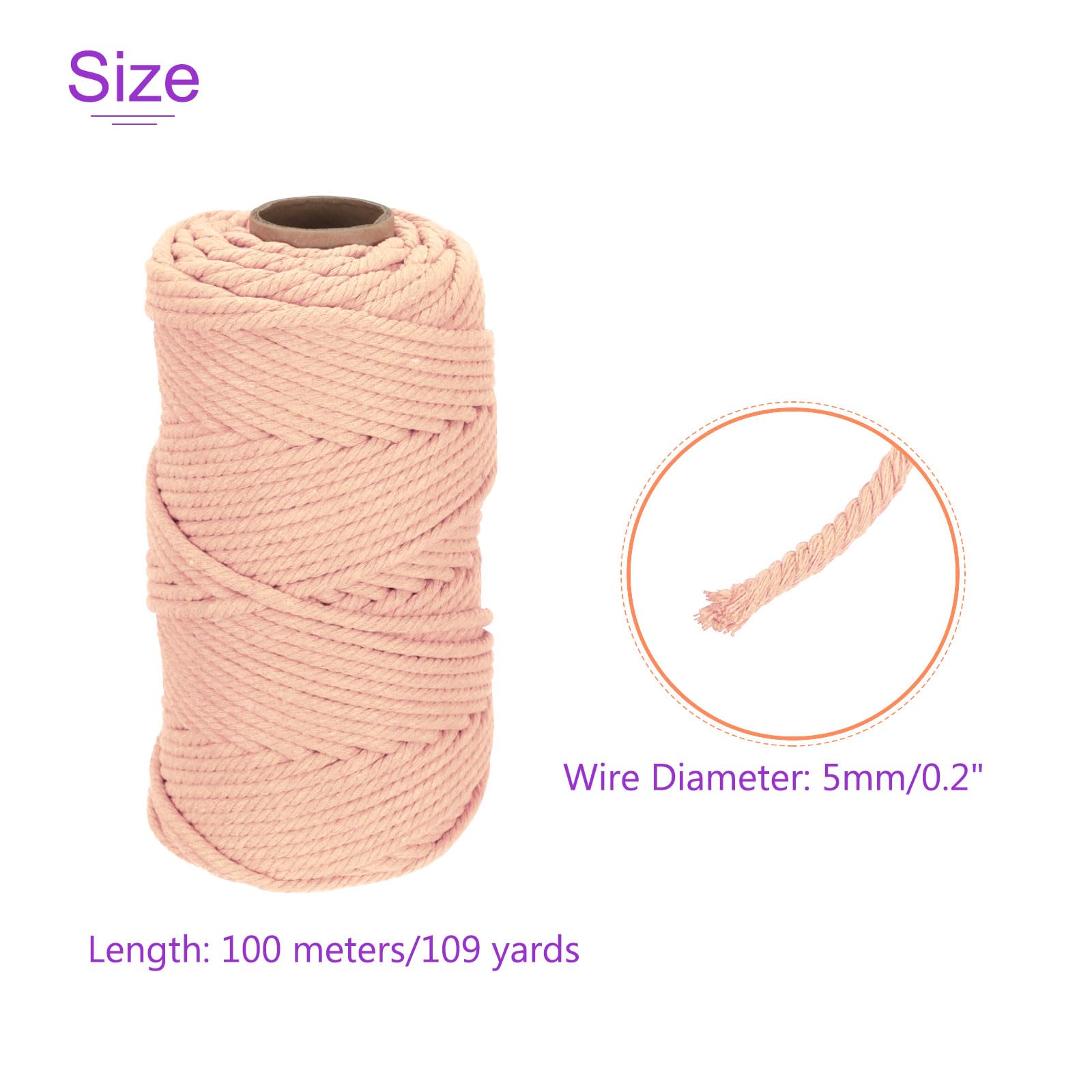 DMiotech 5mm x 100M (109 Yard) Pink Natural Cotton Macrame Rope - Image 4