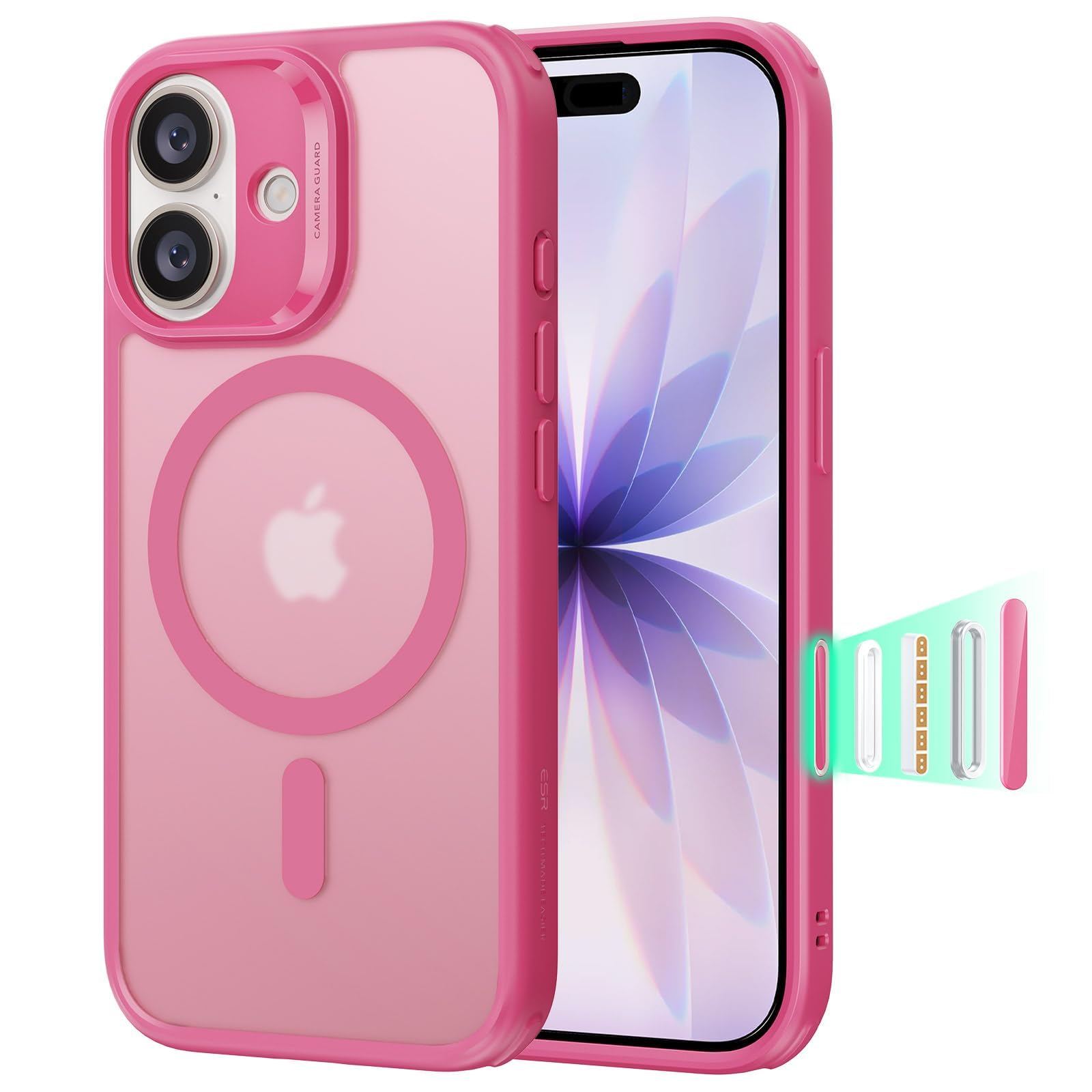 ESR für iPhone 17 Hülle mit Kamerasteuerung Capture Button, Kompatibel mit Magsafe, Magnetische Handyhülle für iPhone 17 Case, Zertifizierter Militärschutz Starke Stoßfest, Matt Rosa