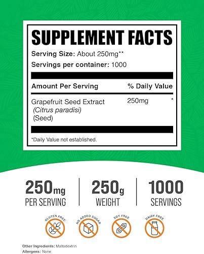 Miniatura 2 de BULKSUPPLEMENTS.COM Extracto de semilla de pomelo en polvo, suplementos de pomelo, extracto de semilla de cítricos, 250 mg por porción, suplemento