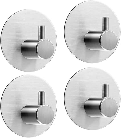 4 Piezas Ganchos Adhesivos, Aikzik Max 8KG Toalleros de Pared Toallero Autoadhesivo Perchero de Acero Inoxidable Gancho pared Colgar Colgador puerta ...