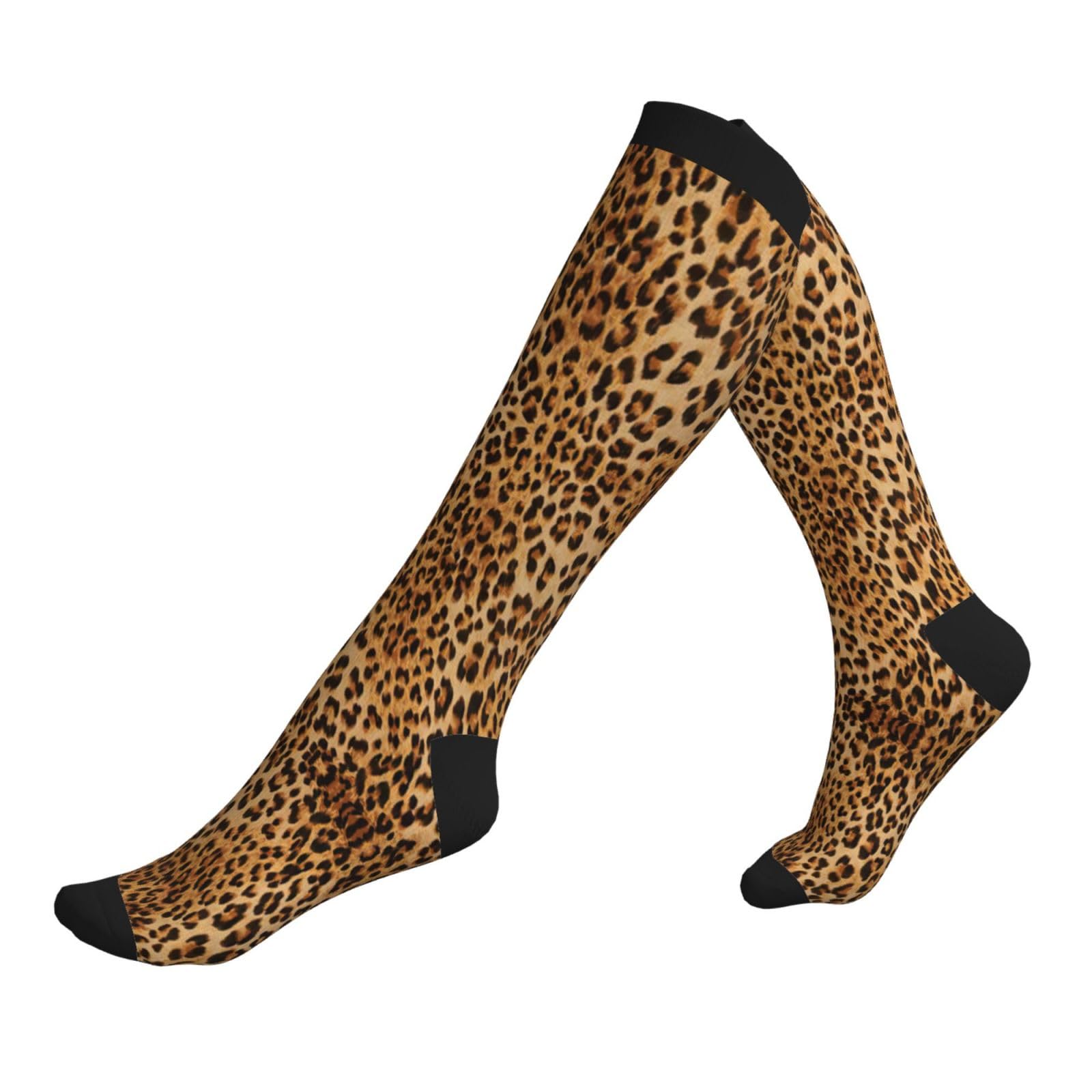 Leopard Print Compression Socks For Woman & Man Unisex 20-30mmhg Knee High Calves For Flying Running Sport