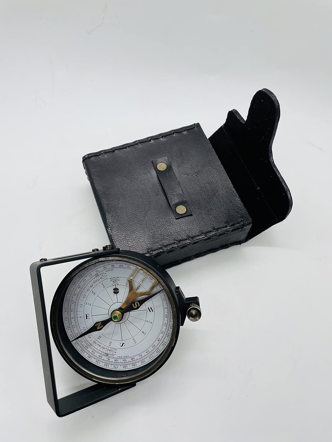 Brass Clinometer Handle Compass Fully Working for Hiking, Outdoor, Pocket Compass with Leather Case Maritime Brass Compass A Great Gift Item 4