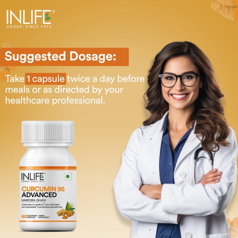 INLIFE Curcumin C3 Complex (95% Curcuminoids) 500 mg Turmeric with BioPerine (Piperine) Extract Supplement 5 mg - 60 Capsules (Pack of 2) - Image 3 thumbnail