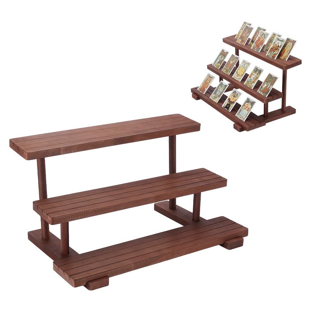 UNICRAFTALE 3-Tier Graded Card Display Stand for Psa Wooden Baseball Card Display Case Camel Sports Trading Cards Holder Trading Card Shelf for Cards Game Collection 39.5x25x20.5cm