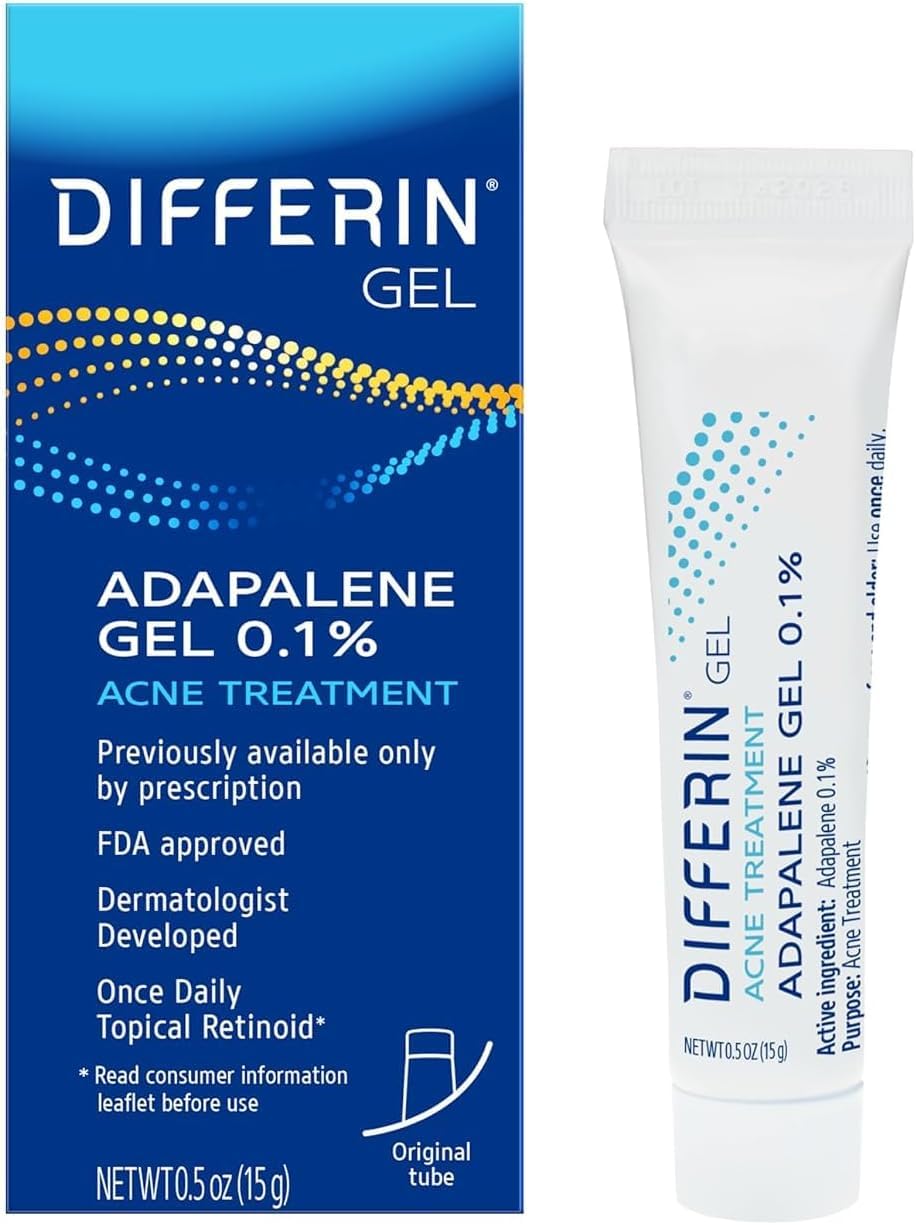 Differin Acne Treatment Gel, 30 Day Supply, Retinoid Treatment for Face with 0.1% Adapalene, Gentle Skin Care for Acne Prone Sensitive Skin, 15g Tube (Packaging May Vary) (Pack of 12)