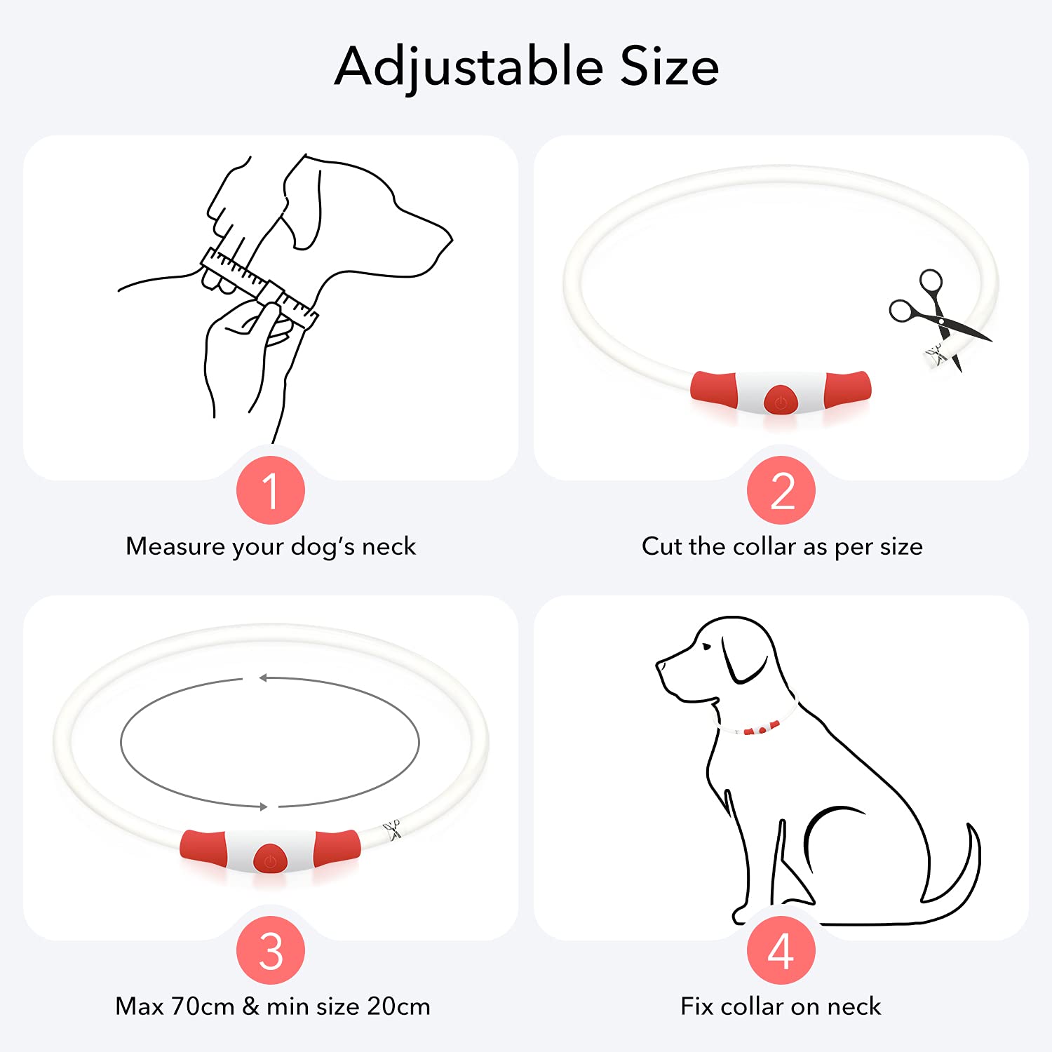 Colaseeme Collar de perro con luz LED, 1 unidad, recargable por USB, TPU, brillante, de seguridad, básico, para perros grandes, medianos y pequeños (rojo)