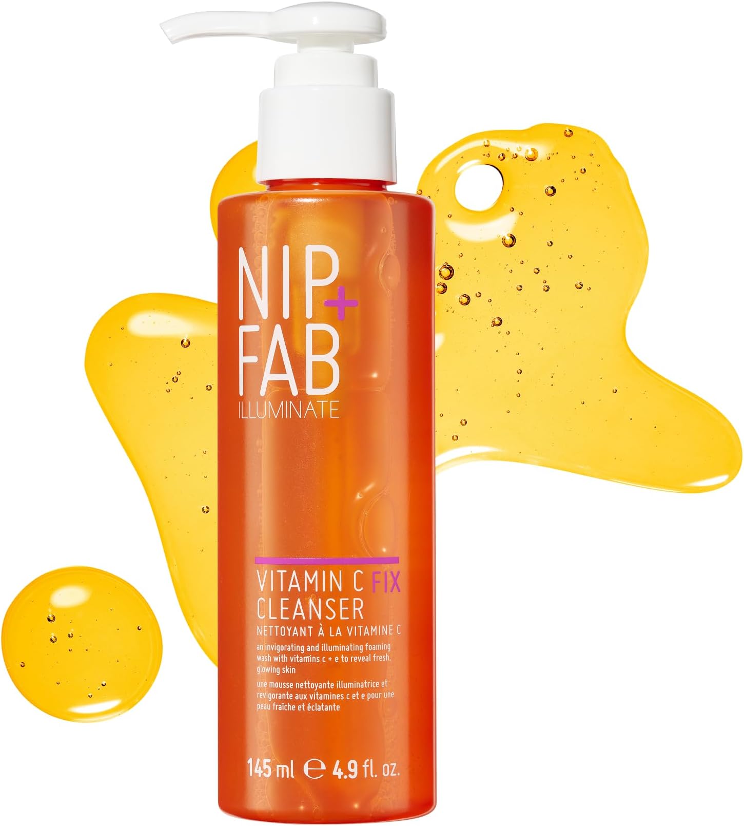 Nip + Fab Vitamin C Fix Cleanser – Brightening Face Wash with Vitamin C, Panthenol (Vitamin B5) and Vitamin E for Radiant, Hydrated & Glowing Skin, Vegan, 145ml