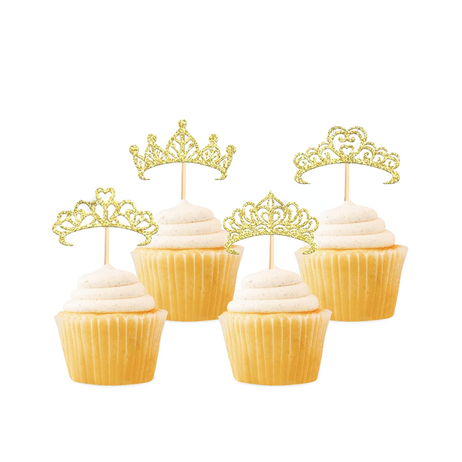 24Pcs Crown Cupcake Toppers Princess Queen Crown Cake Toppers Decorations for Birthday Party Wedding Anniversary Party Baby Shower Supplies Glitter Gold — image 1