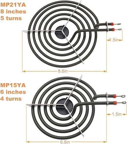 Miniatura 4 de W10290350 W10290353 - Sartenes de goteo (3 pequeñas y 1 grandes) y MP15YA MP21YA Elementos de quemador eléctrico de SupHomie - Compatible con