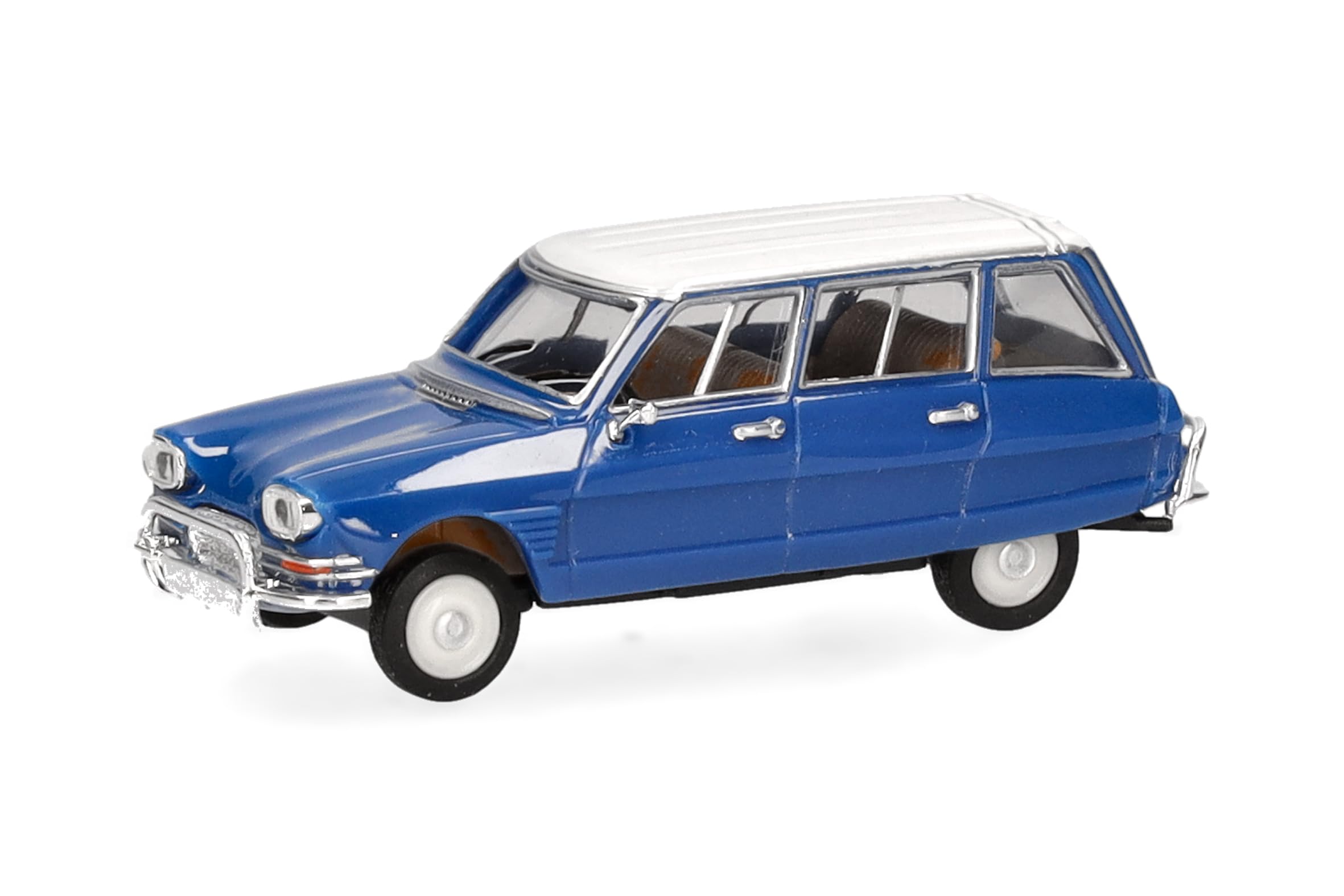 Herpa model car Citroën AMI 6 Break, gentian blue/white roof, 1:87 scale miniature, collector’s item, Made in Germany, plastic model