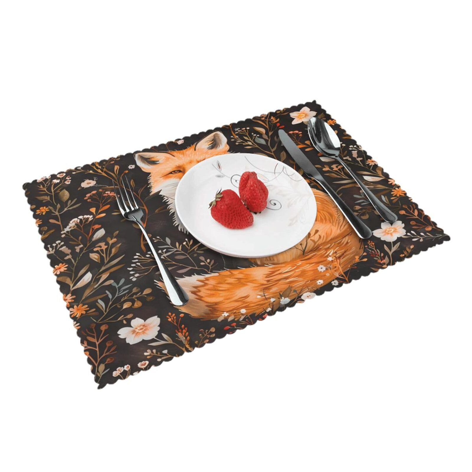 Autumn Fox Placemats Set of 4 Print Table Mats Place Mats Table Decor for Kitchen Dining 12X18 in