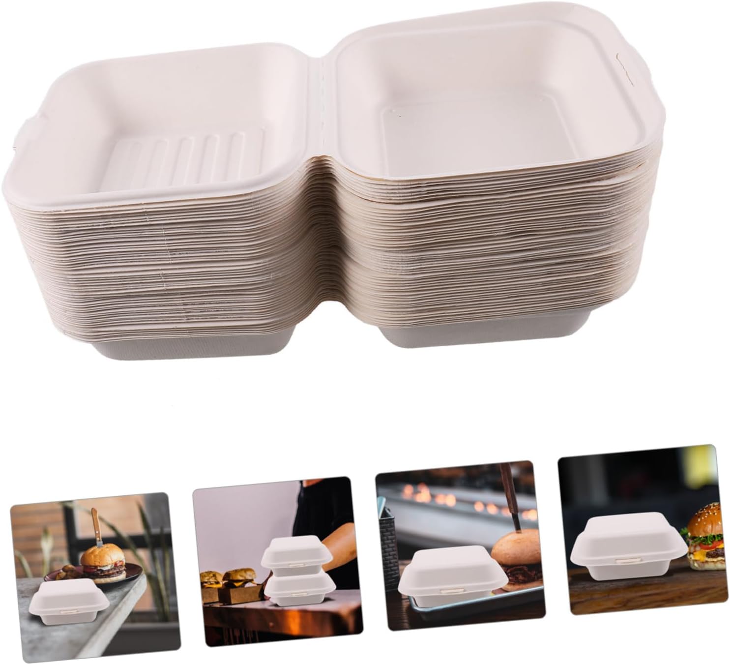 Garneck 50pcs Disposable Hamburger Boxes Food-grade Takeout Containers for Burgers Sandwiches and Cakes Lightweight and Portable for Restaurants and Home Use