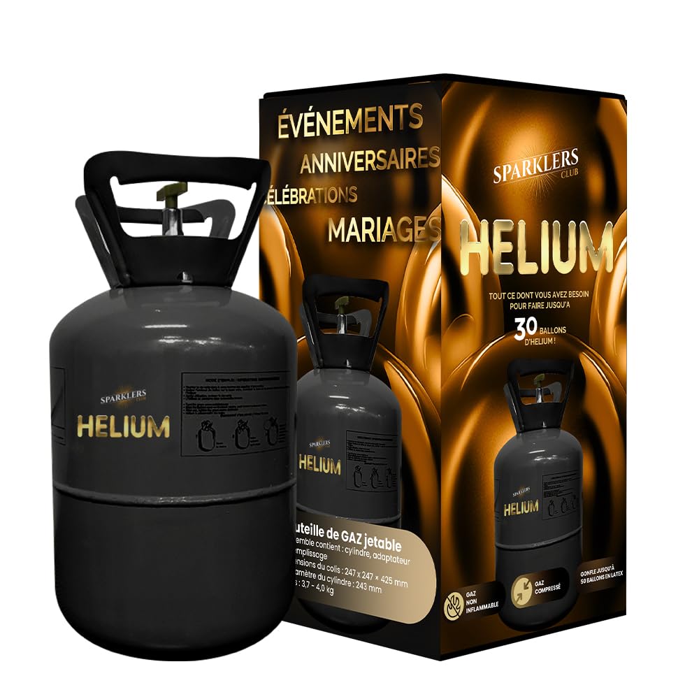 Hélium 2 Grandes Bouteilles Gaz d'Hélium pour 60 Ballons - Bonbonne Jetable 0,40m3 Idéale pour des Festivités, Anniversaires, Mariages et Fêtes - Faites flotter vos ballons avec SPARKLERS CLUB®