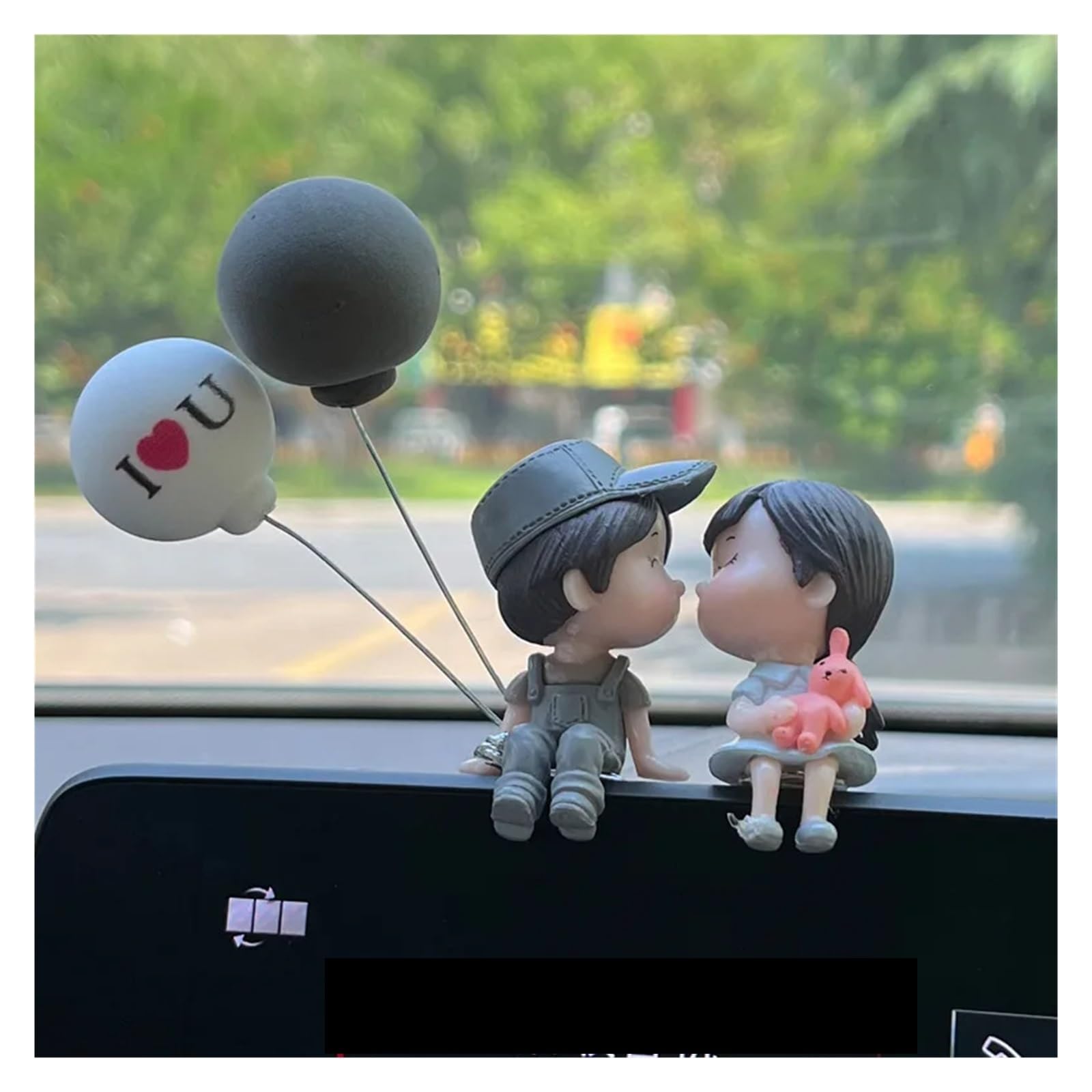 Lspbfkq Car Trim Interior Car Decoration Cute Cartoon Couples Action Figure Figurines Balloon Ornament Auto Interior Dashboard(Gray balloon)