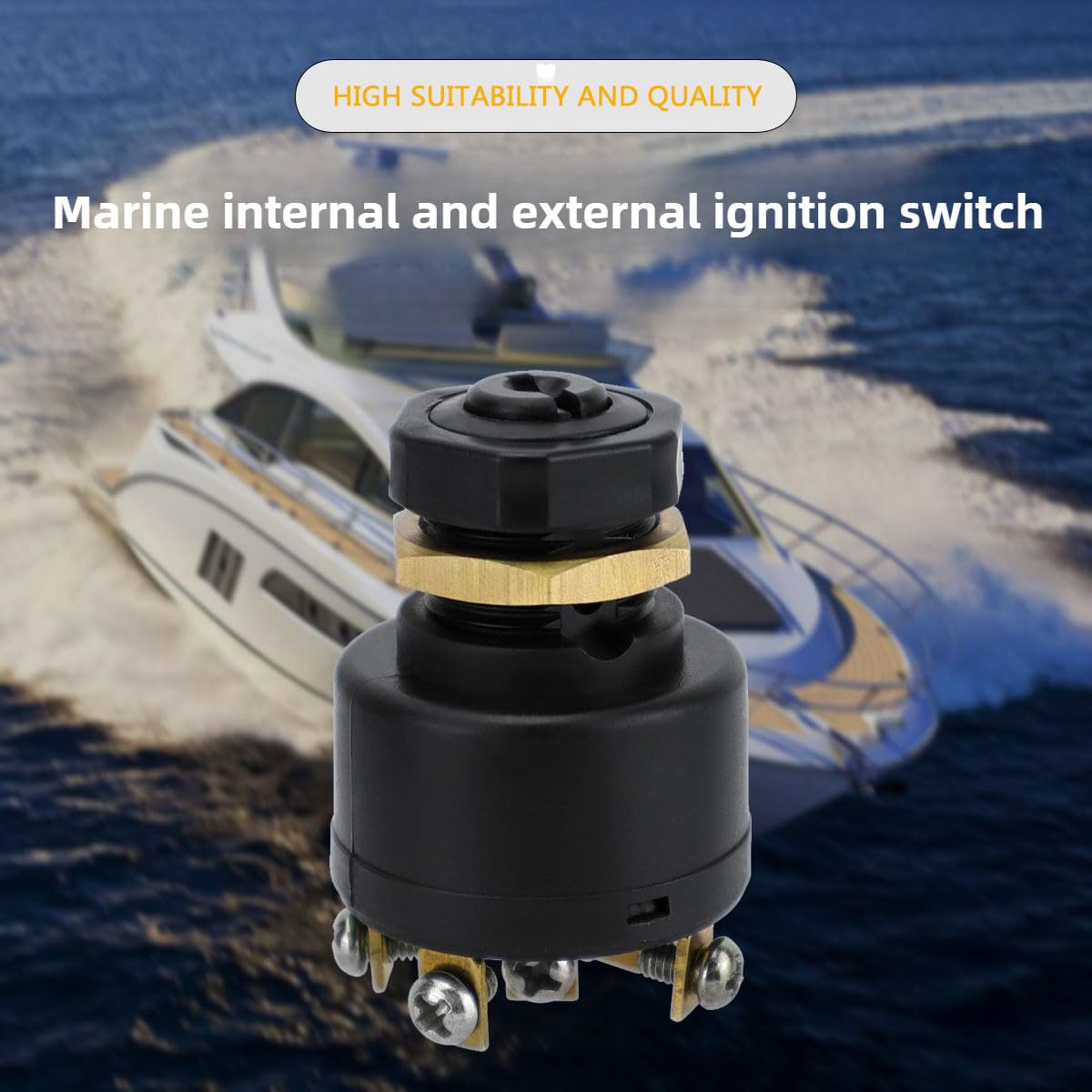 Brass Marine Ignition Switch for Yacht Boats,Inboard Outboard Universal Power Starter Switch with Key and Terminals