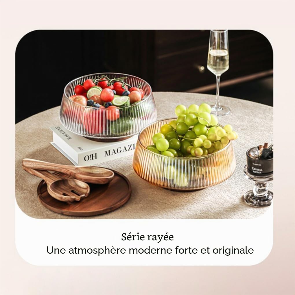 Ensemble de saladiers en verre avec couvercles en bois d'acacia pour fromage plats cuisinés, saladier avec couvercle verre pour servir des apéritifs et des collations, grande taille, UN