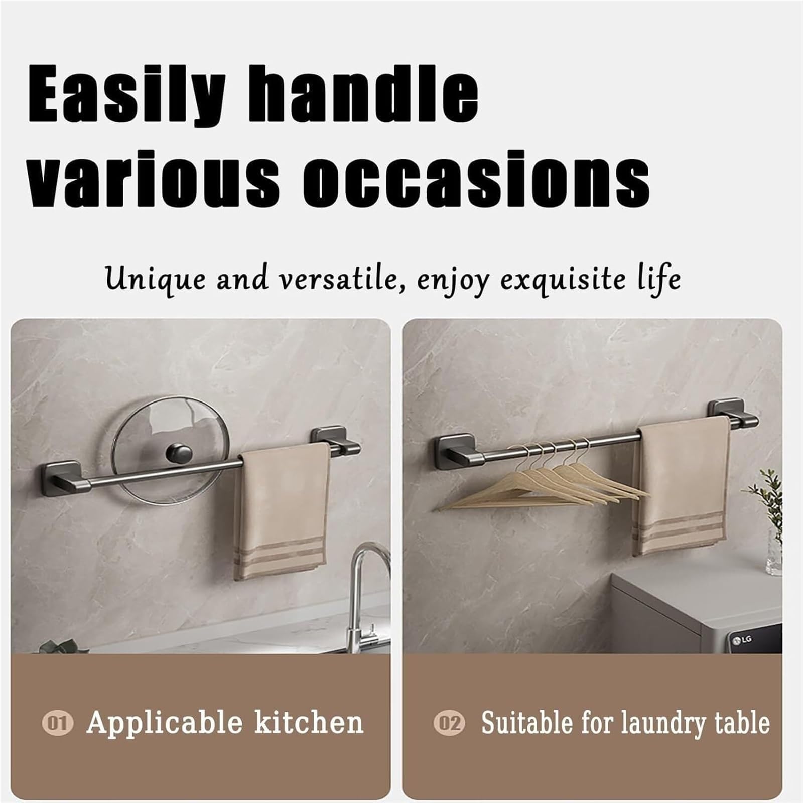 Toallero autoadhesivo, barra de aluminio espacial, soporte de pared con instalación sin taladro, para baño y cocina