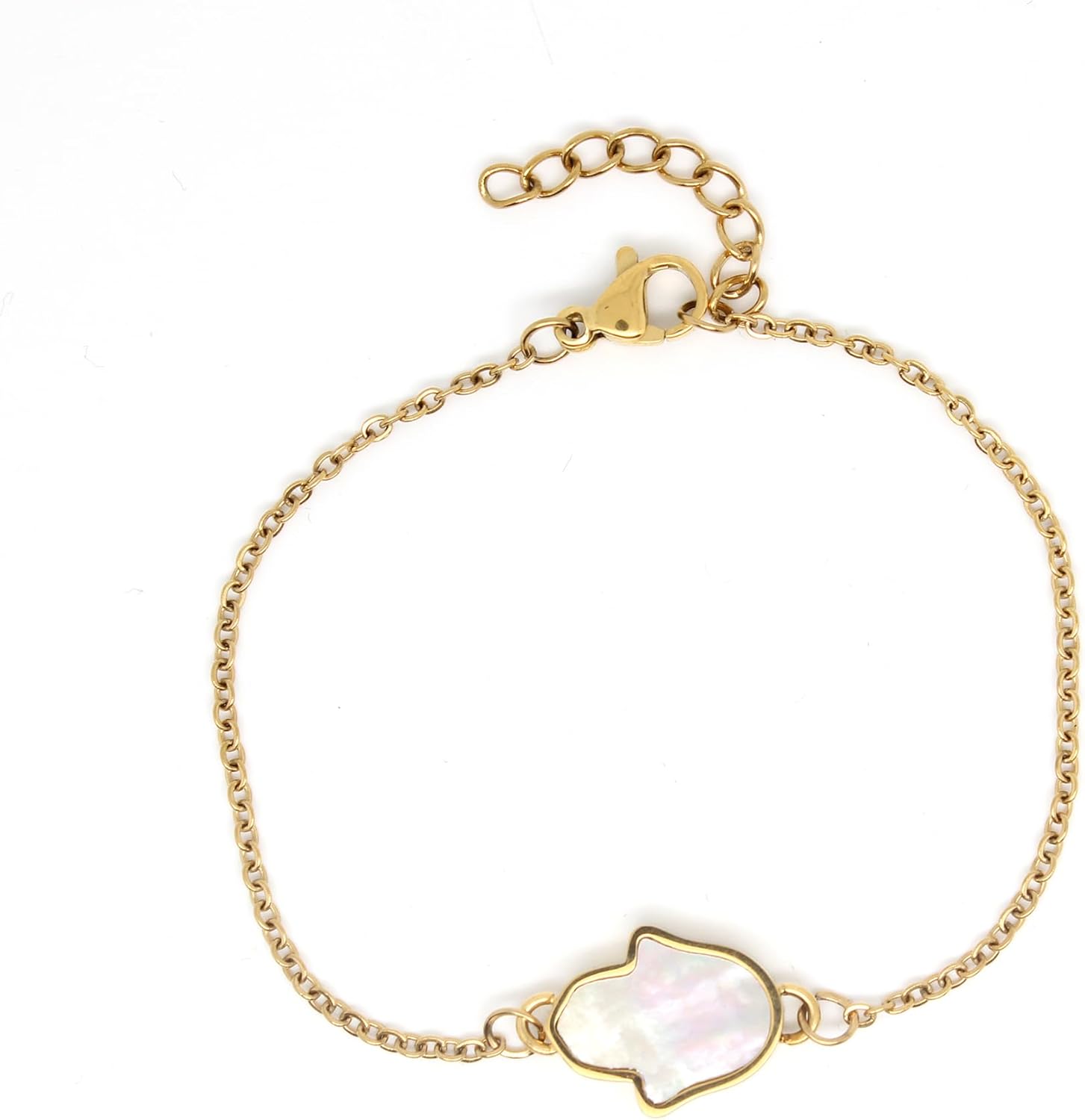 Baronyka 18k Gold-Plated Hamsa Pearl Bracelet Healing Crystal Gift Set with Meditation Cards, 7 Inch Cable Chain, Stainless Steel Jewelry