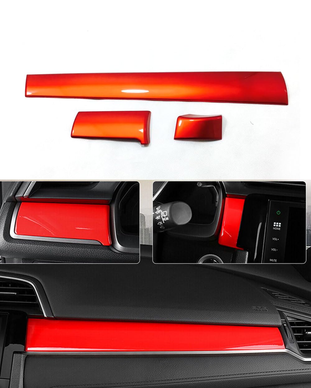 Lot de 3 accessoires de voiture pour Honda Civic 10e génération 2016-2021 en ABS pour tableau de bord (rouge)