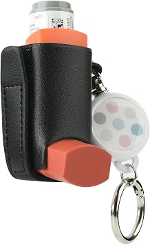 Beautyflier Asthma Inhaler Holder Keychain Retractable Clip PU Leather Travel Handy Holder for Kids and Adults, Inhaler Not Included, Black