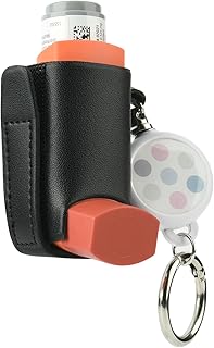Beautyflier Asthma Inhaler Holder Keychain Retractable Clip PU Leather Travel Handy Holder for Kids and Adults, Holder Only