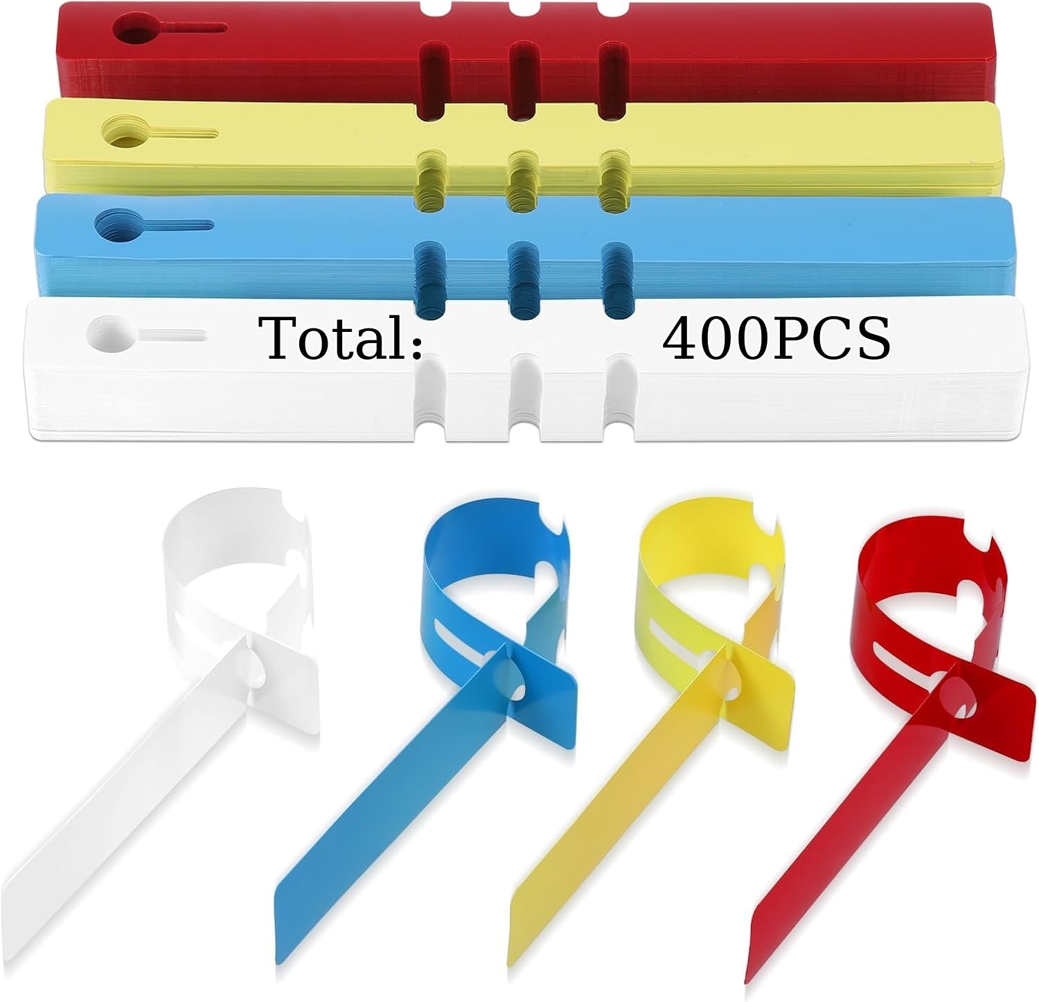 400 szt. plastikowych etykiet na drzewo, zawieszki do roślin ogrodowych, wiszące zawieszki do owinięcia, wodoodporne plastikowe etykiety na drzewo, regulowane, kolorowe etykiety na rośliny do