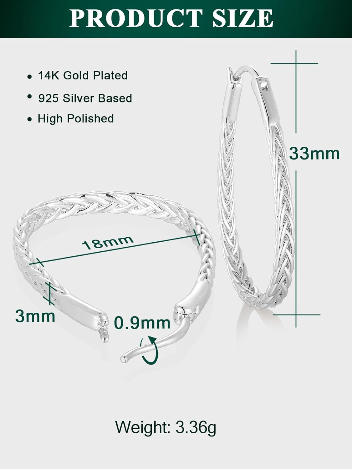 14K Gold Plated Cubic Zirconia Cuff Earrings, 925 Sterling Silver Huggie Hoops 15mm/20mm/30mm/40mm Moissanite Hoop Earrings for Women