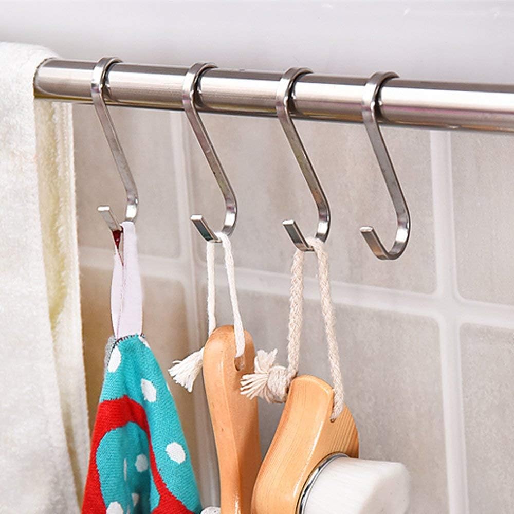 YourGift 12 Pack Flat S Hooks Stainless Steel 4 inches S Shaped Hanging Hooks for Kitchen, Bathroom, Bedroom and Office (X-Large) : Home & Kitchen