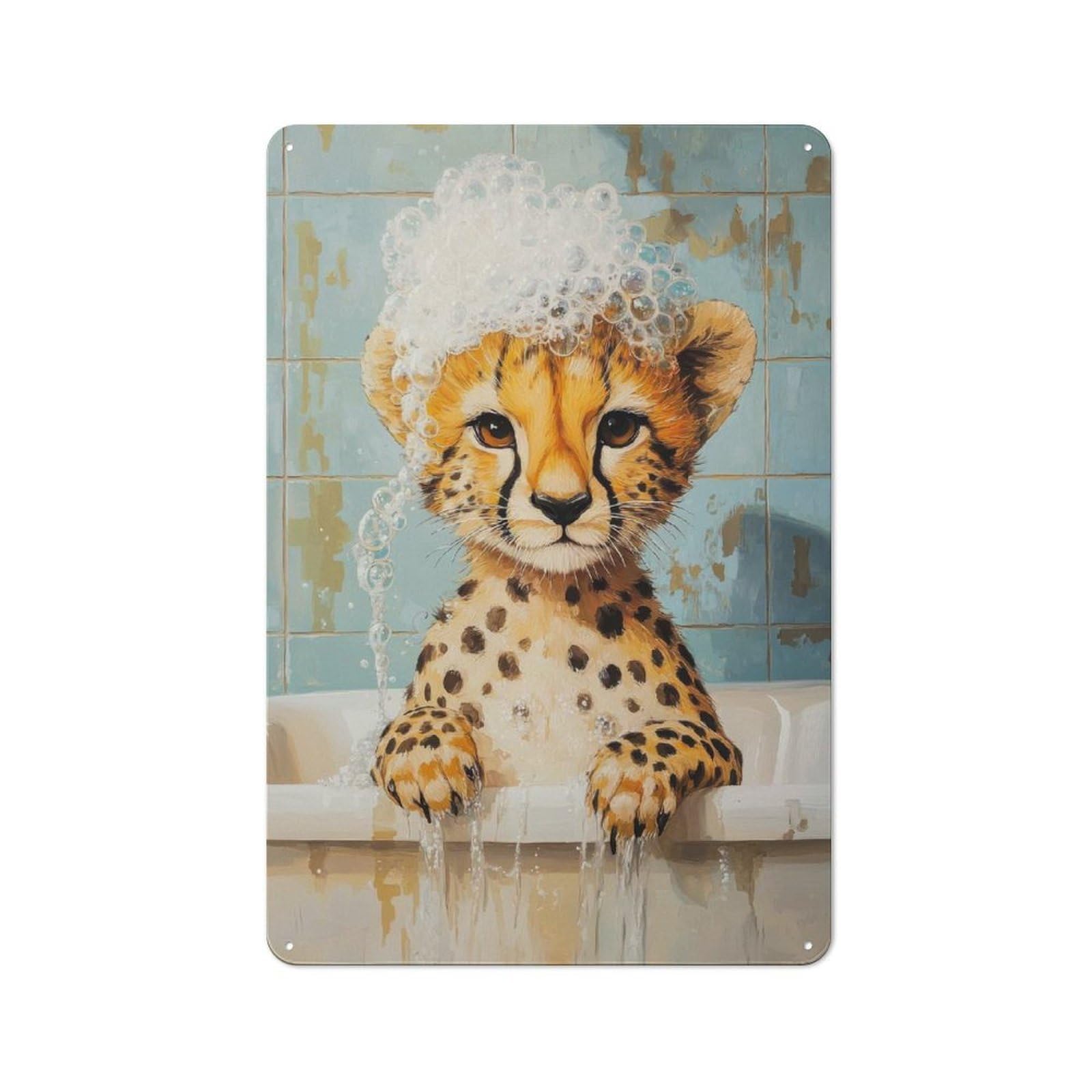 Junmoney Style-20 Cheetah Bath Time Rustic Metal Sign 30X20cm, Country Vintage Country Wall Plaque For Cottage, Kitchen, Hallway Or Breakfast Nook