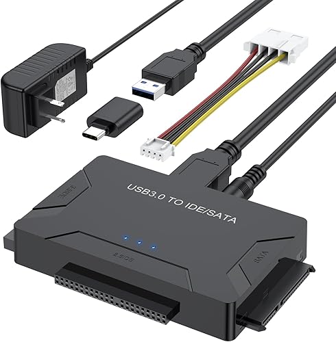 FEMORO Lector de disco duro IDE SATA a USB 3.0 adaptador, USB + tipo C disco duro externo de datos ultra recuperación convertidor kit con