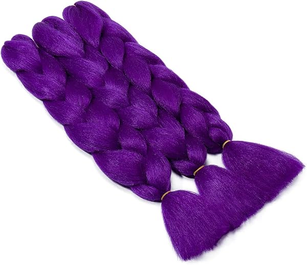 24" Braiding Hair Extension Jumbo Braids Synthetic 3bundles/pack Crochet Hair Afro Box Braid Heat Resistent (Dark Purple) - 5