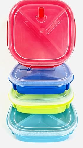 Miniatura 1 de Juego de 4 recipientes de almacenamiento de alimentos para microondas, caja de preparación de comidas, cajas Bento - 3 secciones / compartimentos