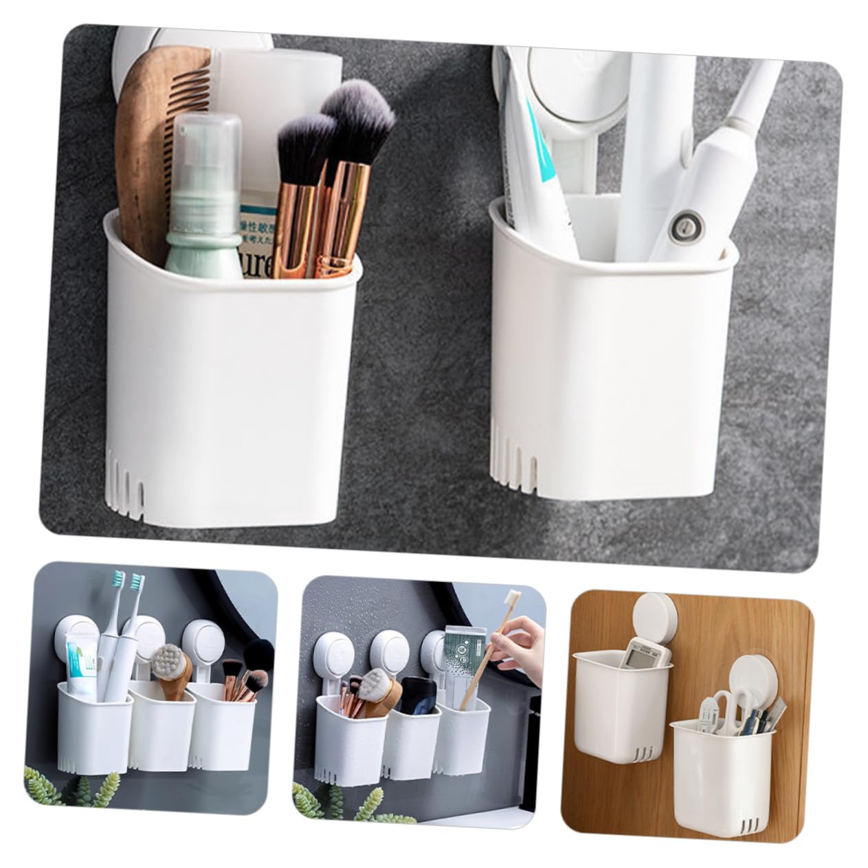 HEALLILY 3 Pezzi Portaspazzolino da con Ventosa per Bagno Organizer per Spazzolini e Design con per Dentifricio e Scarico Adatto Superfici Lisce e Non Porose Materiale Resistente e