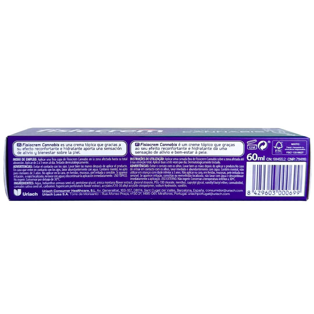 Fisiocrem Cannabis 60 ml | Crema Corporal con CBD, Árnica e Hipérico | Efecto Calor y Confort | Hidratación y Uso Diario