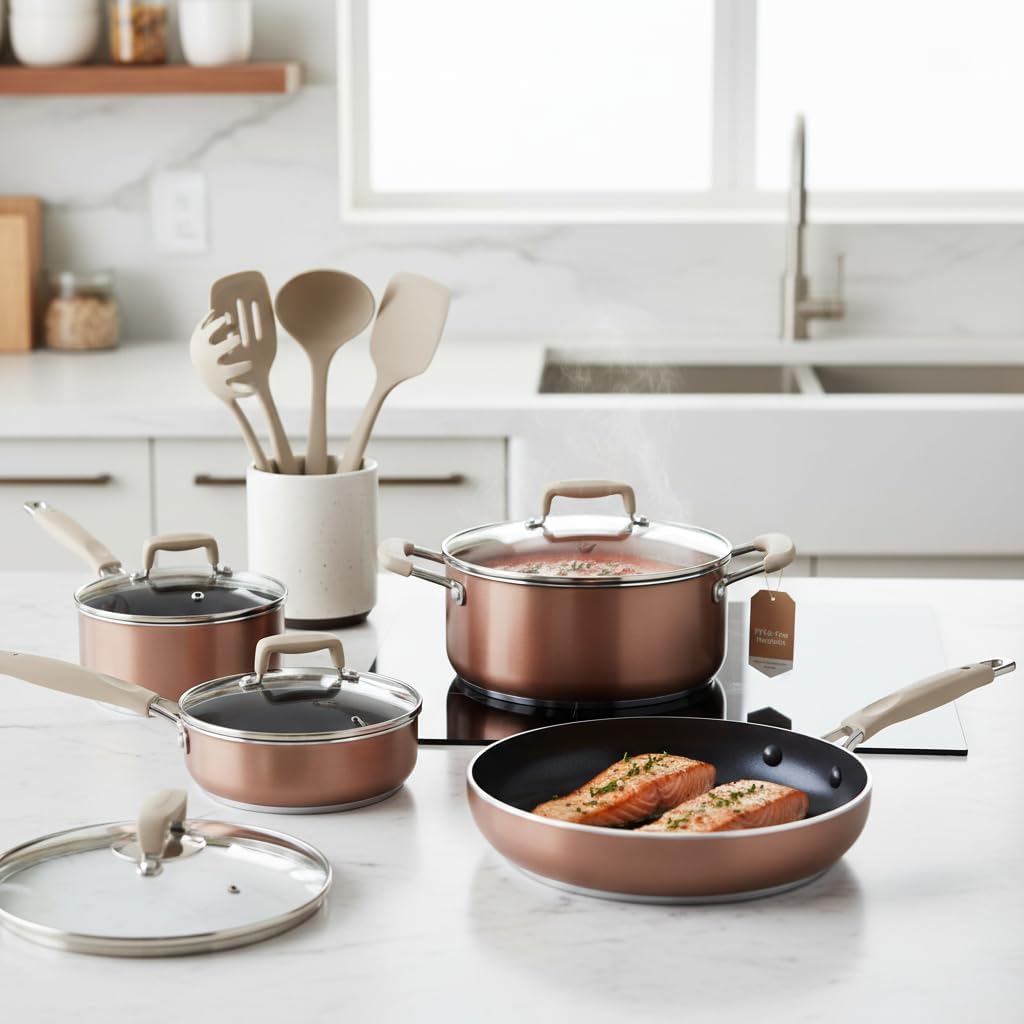 NutriChef 14-Piece Pots and Pans Set Non Stick – Induction Cookware Set, PFAS-Free Nonstick Cookware for All Cooktops, Includes Kitchen Utensils