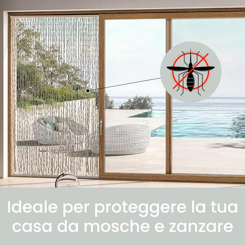 INTRECCI Tenda Antimosche per Porta Esterna, Zanzariera a Fili per Esterno 140x240 cm, per Porte e Finestre in Fibra Naturale, Protegge dagli Insetti, Garantisce Ventilazione