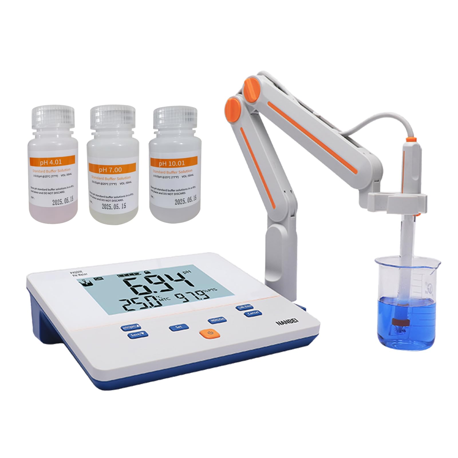 NANBEI Lab Benchtop pH Meter, 1-3Points Auto Calibration,0.01 pH Accuracy,200 Sets of Data Storage,Professional pH/Temp/ORP Test,6.0 inch High Definition Screen, PH200E