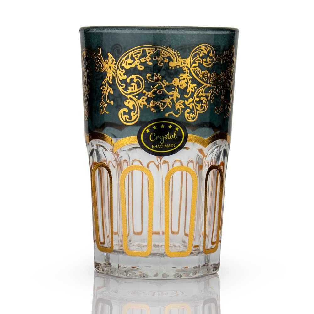 Set De 6 Verres à Thé Marocains - Motif Géométrique Doré, Verre Traditionnel Élégant