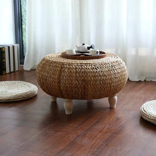 Miniatura 4 de Mesa de centro de ratán, redonda de madera maciza para decoración del hogar, mesa baja, mesa de computadora, adecuada para sala de estar, balcón,